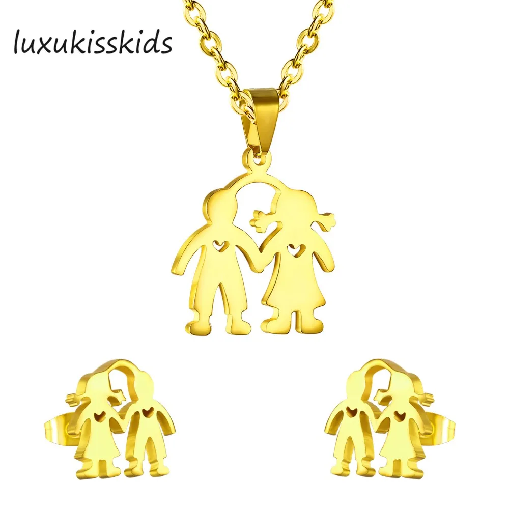 

LUXUKISSKIDS Jewelry Sets boy and girl bridal love token jewelry sets with hollow heart for men and women necklace and earrings