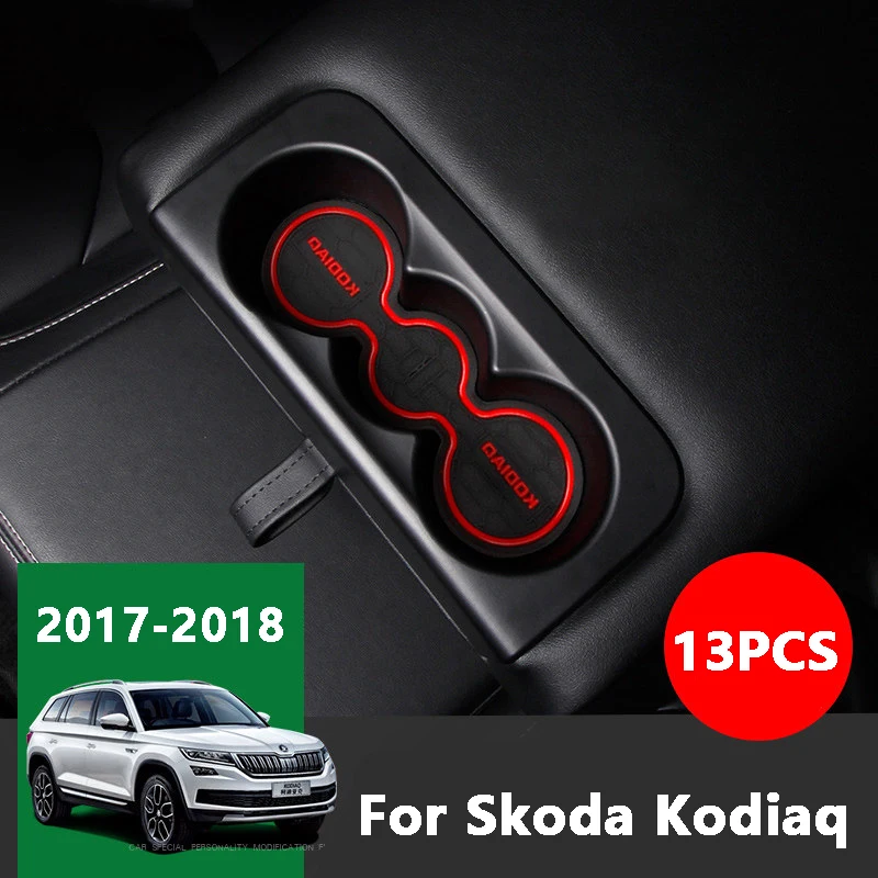 

For Skoda Kodiaq 2017 2018 Rubber Mat Car Door Groove Gate slot Mat anti-slip pad Cup Mats Sticker Interior Decoration Accessory