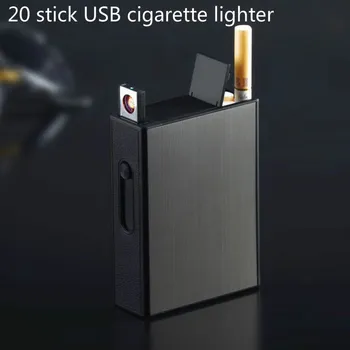 

New 20-pack metal cigarette case USB charged electronic lighter creative cigarette box cigarette holder Personality waterproof