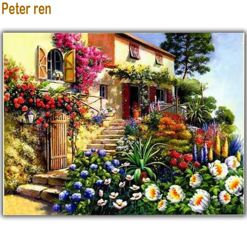 

Garden Bungalow 84 Cross stitch Diamond painting kit 50x40cm room decoration Square drill Diamond embroidery pictures of mosaic