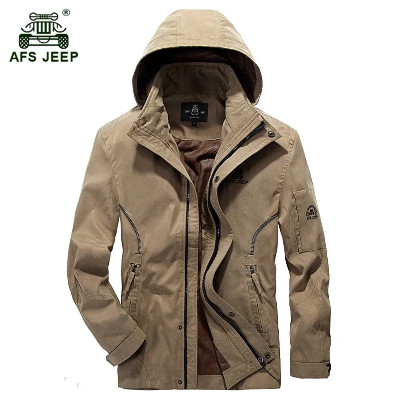

AFS JEEP 2017 Europe men's spring casual brand high quality hooded khaki jacket coat autumn man fashion black blue jackets coats