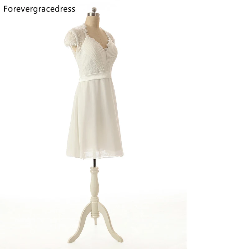 Forevergracedress 2017 Кружева платье подружки невесты Кепки рукавом Короткое Шифоновое праздничное платье для свадьбы Плюс Размеры индивидуальный