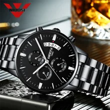 NIBOSI Quartz Watch Luxury Mens Chronograph Business Watches for Dropshipping Wholesale Golden Full Steel Male Wristwatch