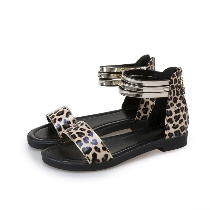 

Shoes Women's Summer Sandals Shoes Peep-toe Low Shoes Roman Sandals Ladies Flip Flops Leopard Pattern sandalias mujer 2018 A5