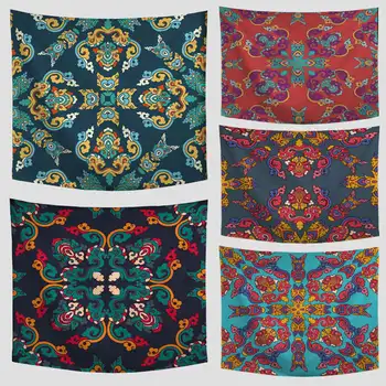 

India Floral Pattern Art Tapestry Wall Hanging Yoga Mat Beach Towel Farmhouse Polyester Bohemian Style Blanket Home Party Decor