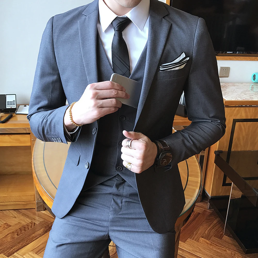 Solid Color slim fit male 3 piece suits wedding dress men Business Casual blazer Wedding Prom Dinner Suits Groomsman Wear tuxedo Solid Color slim fit male 3 piece suits wedding dress men Business Casual blazer Wedding Prom Dinner Suits Groomsman Wear tuxedo
