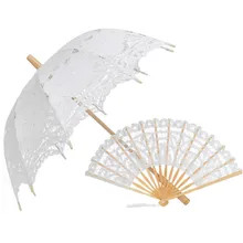 Кружевной зонтик и веер комбинация хлопок вышивка белый/слоновая кость Кружева Зонтик Свадебные украшения зонтик