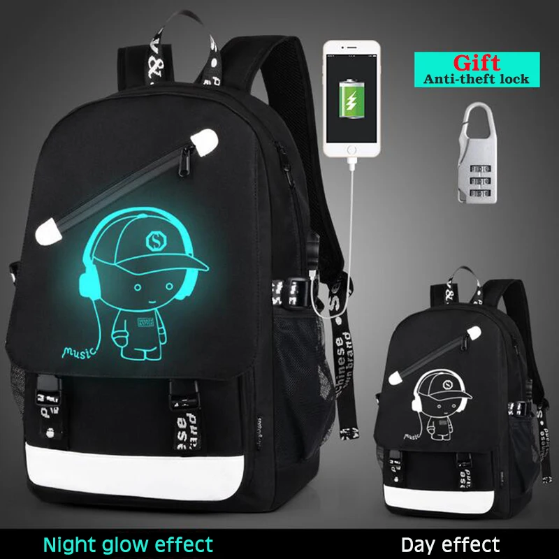Mochila para Hombres estilo Senkey con carga USB externa de moda para ordenador portátil Mochila de dibujos animados Anime estudiantes luminosos mochilas escolares para adolescentes Mochila para Hombres estilo Senkey con carga USB externa de moda para ordenador portátil Mochila de dibujos animados Anime estudiantes luminosos mochilas escolares para adolescentes