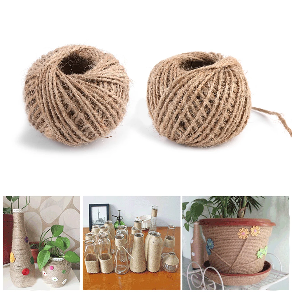 

30/50M Natural Burlap Hessian Jute Twine Cord Hemp Rope String 2mm Rustic Wrap Gift Packing String Wedding Decoration