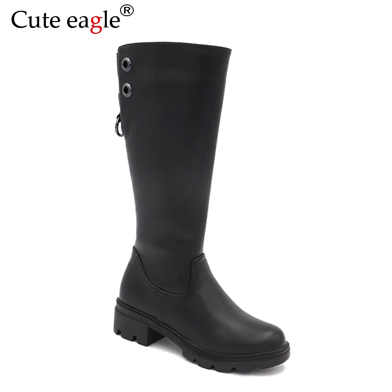 

Cute Eagle Winter Knight Boots Girls New Cold And Warm Natural Leather Boots Baby Girl Fashion Metal Buckle High Rubber Boots