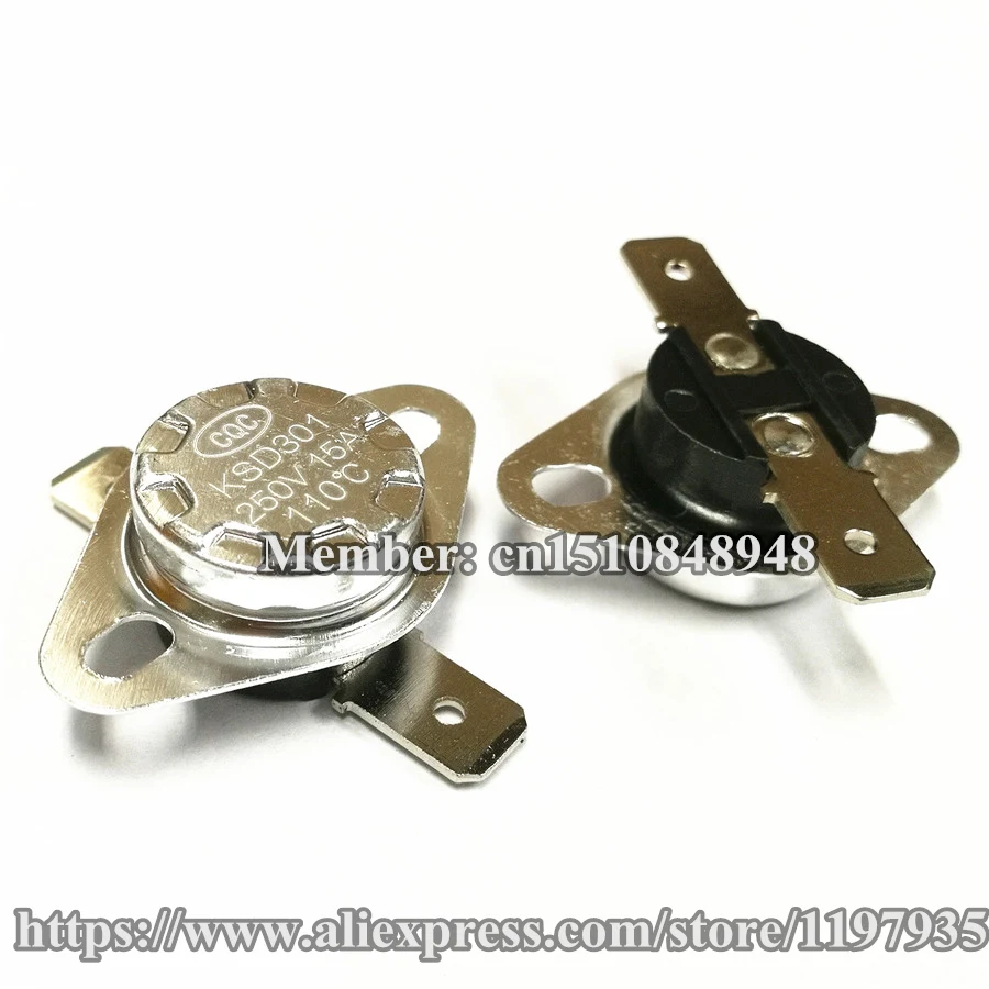

Temperature switch KSD301 15A 250V 110C 115C 120C 125C 130C 135C 140C 145C 150C 155C degrees Thermostat Normally Closed
