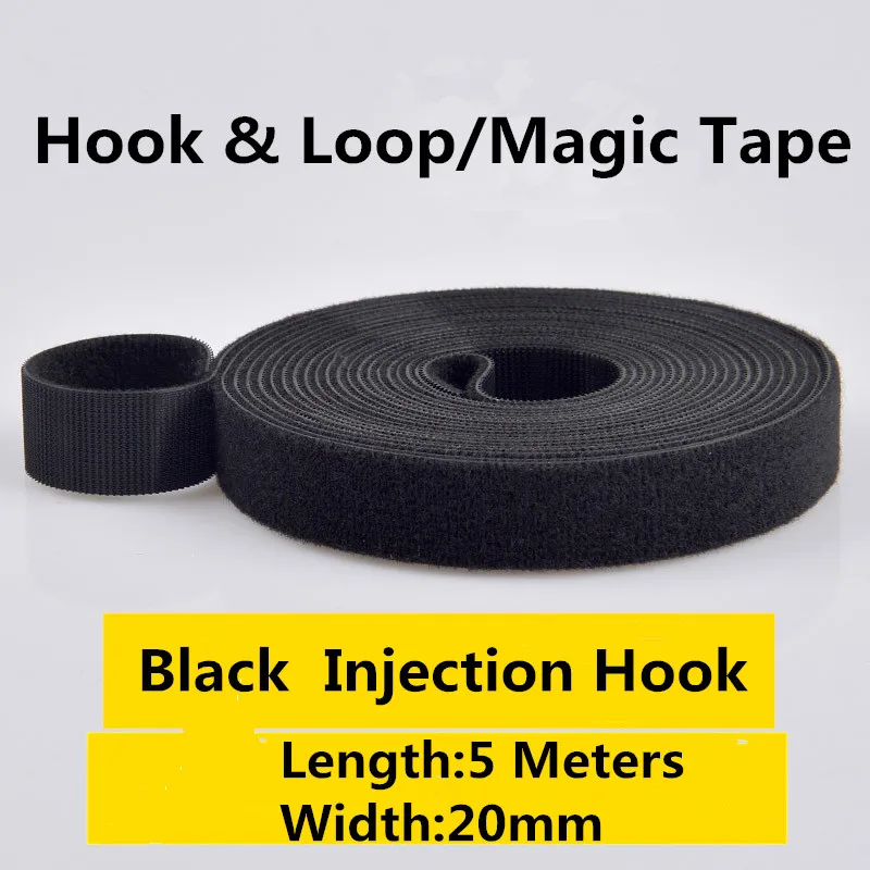 

1PCS MT002-2 Black Hook&loop Nylon Fastening Tape Magic Tape Strap Width 20 mm Cable Tie 5 Meters Injection Hook Free shipping