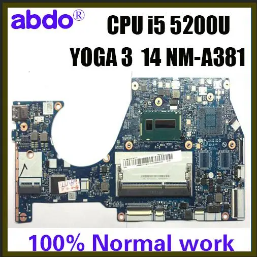 Abdo BTUU1 NM-A381 материнская плата для lenovo YOGA 3 14 YOGA3 14 ноутбук материнская плата Процессор i5 5200U DDR3 тесты работы