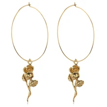 Трендовые золотые кольца в виде цветка розы, сердца, кулон для девушек, вечерние ювелирные изделия, персонализированное большое кольцо, серьги из цинкового сплава, круглые серьги