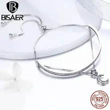 BISAER 925 пробы Серебряный Луна Звезда двухслойные теннисные браслеты для женщин прозрачный кубический циркон ювелирные украшения ECB109