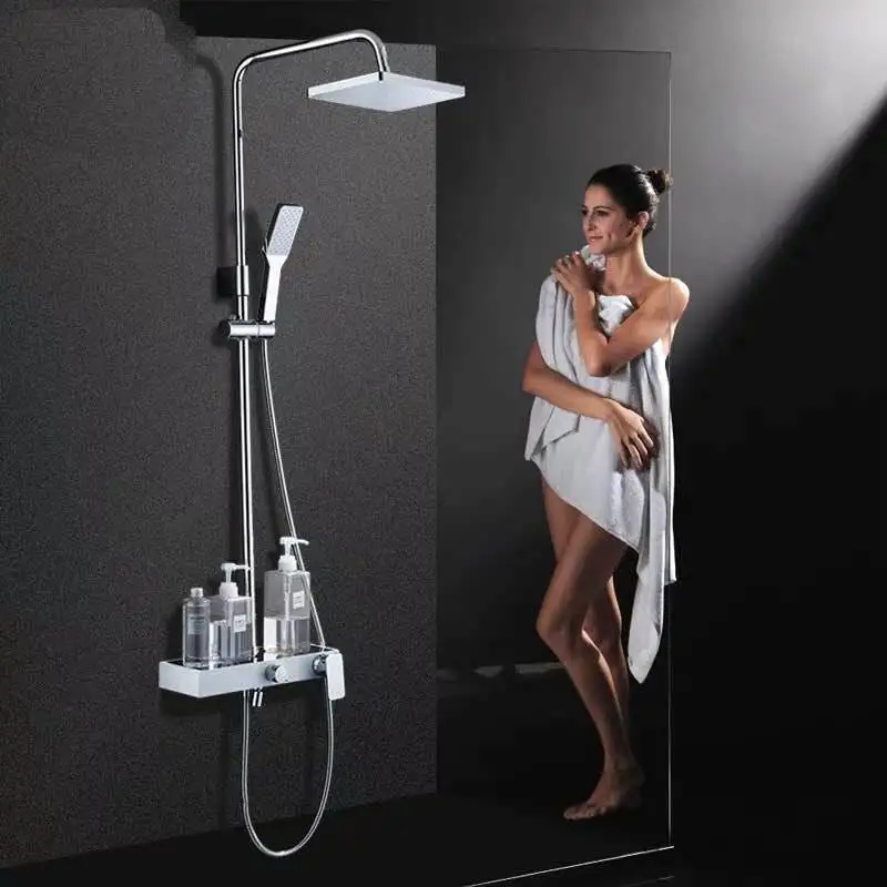 Preise Schwarz Thermostat Regen Dusche Wasserhahn Set Wand Regen Dusche Armaturen Lagerung Bad Mischbatterie Heiß Kalt mit Hand Dusche EL3902
