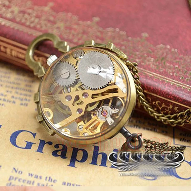 

Vintage Lovely Transparent Roman Numerals Eyeball Mechanical Pocket Watch Retro Pendant Necklace Chain Men Women Gifts
