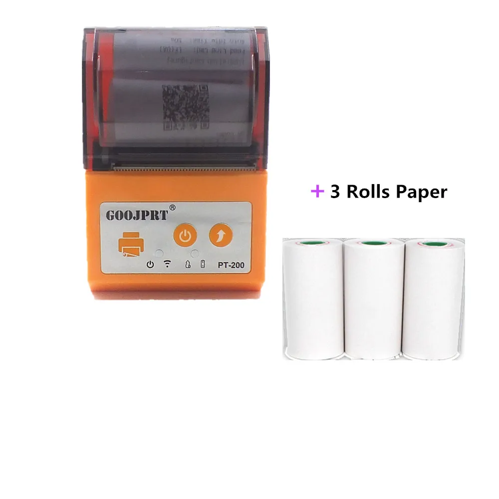 pt200 thermal receipt printer inkless printer orange plus 3 rolls paper