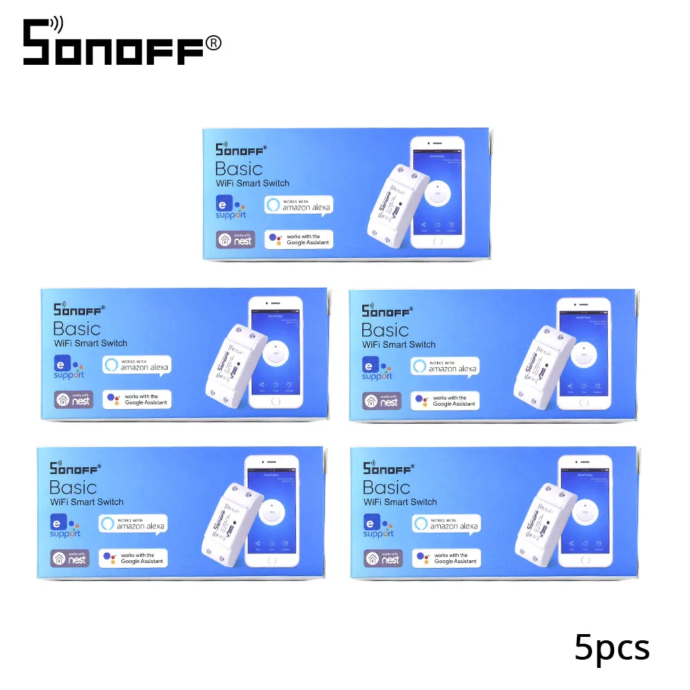 2/4/5/6/8/10/15/20 шт. Sonoff Basic переключатель Wi-Fi Беспроводной дистанционного светильник интеллектуальное реле для домашней автоматизации модуль контроллера работать Alexa - Комплект: 5pcs Sonoff Basic