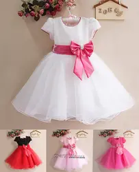 Розничная продажа, новые свадебные и вечерние платья для маленьких девочек, популярное белое/красное великолепное платье принцессы с