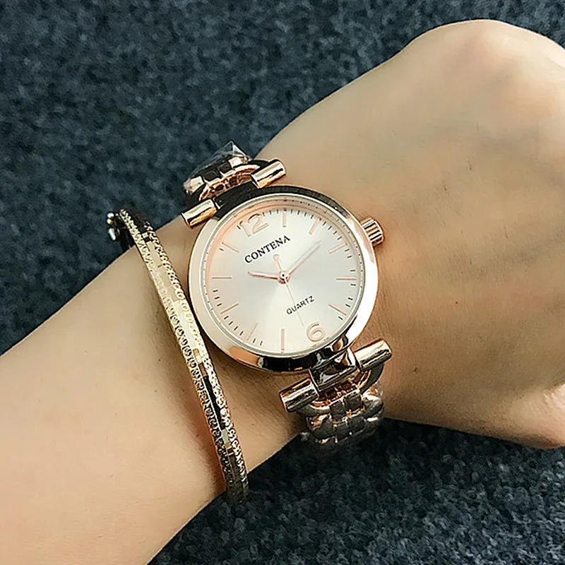 

Rose Gold Case Watch Momen Clock Elegant Dress Top Brand Stainless Steel Band Simple Quartz Ladies Watch Bracelet Reloje Mujer