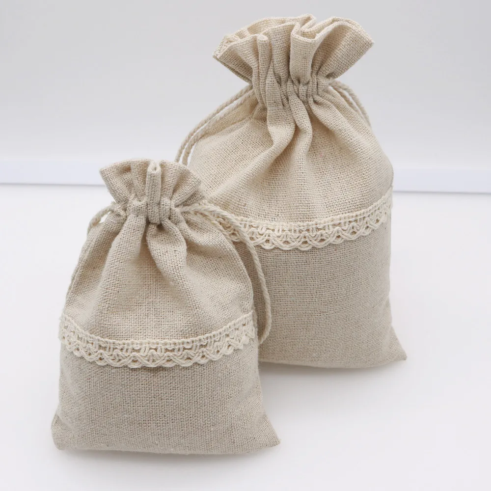5 шт. 2 размера натуральный хлопок ткань подарок ювелирные изделия сумки кружева сладкий шнурок сумки для милых ювелирных изделий упаковка сумка для хранения упаковки