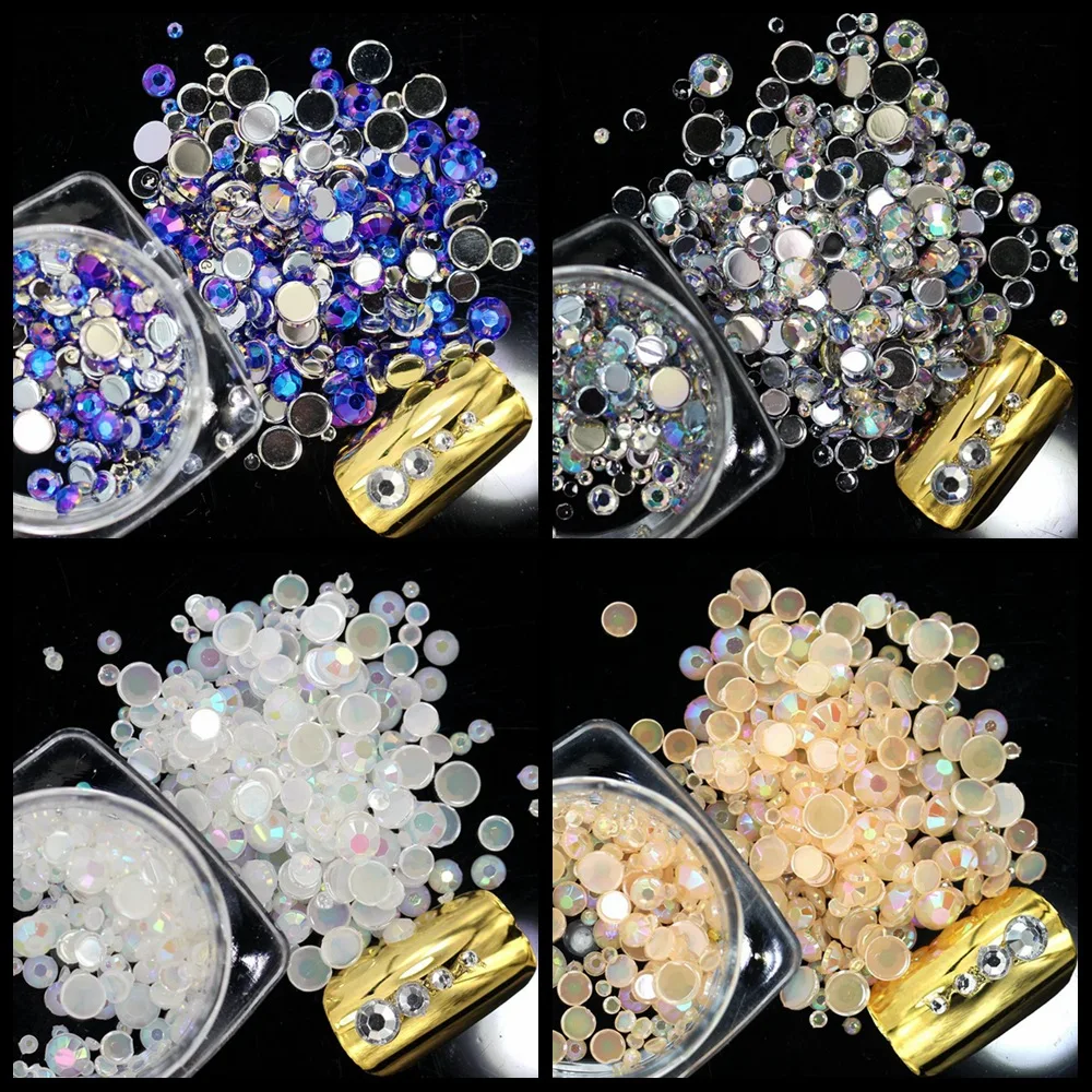 1 упаковка, 500 шт, цветные кристаллы для ногтей, драгоценные камни, Стразы 3D, блестящие плоские с задней стороны, стеклянные камни, AB Блеск, сделай сам, украшения для ногтей