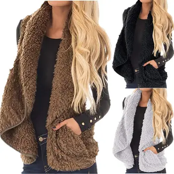 

NEW Winter Women Faux Fur Warm Vest Tunic Tops Street Style Shawl Collar Draped Sleeveless Cardigan Outwear Plus Size S-2XL