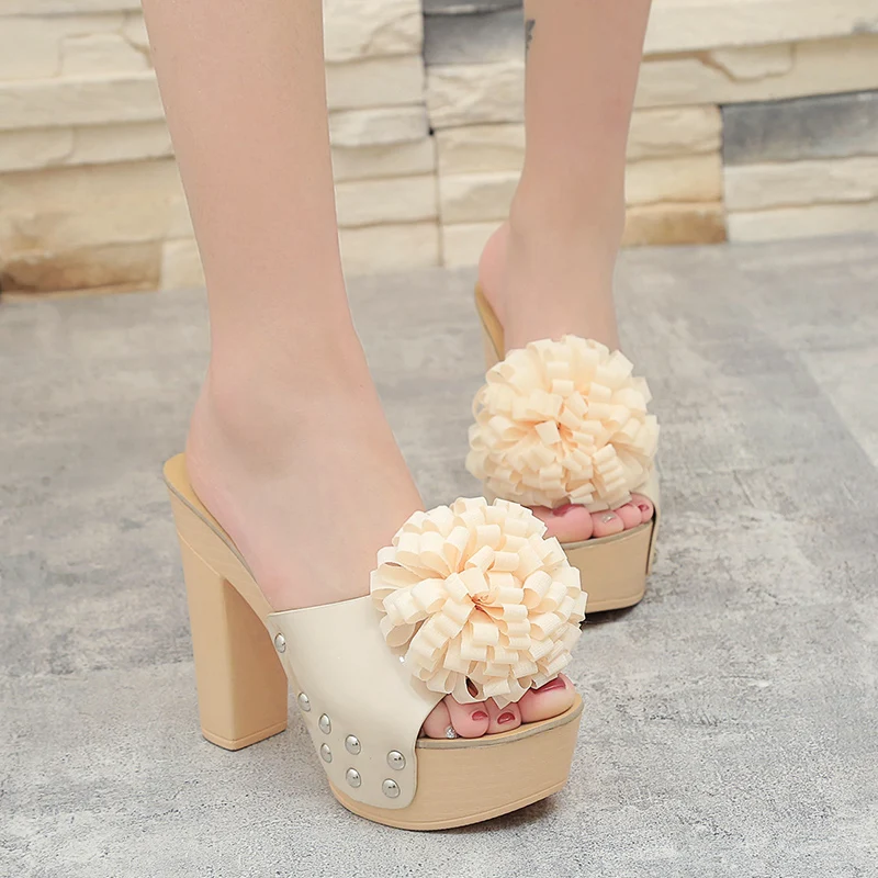 

Summer New Korean Style Fish head sandals High-heeled Stripe Colorblock Thick-soled platform Waterproof slope Slipper.