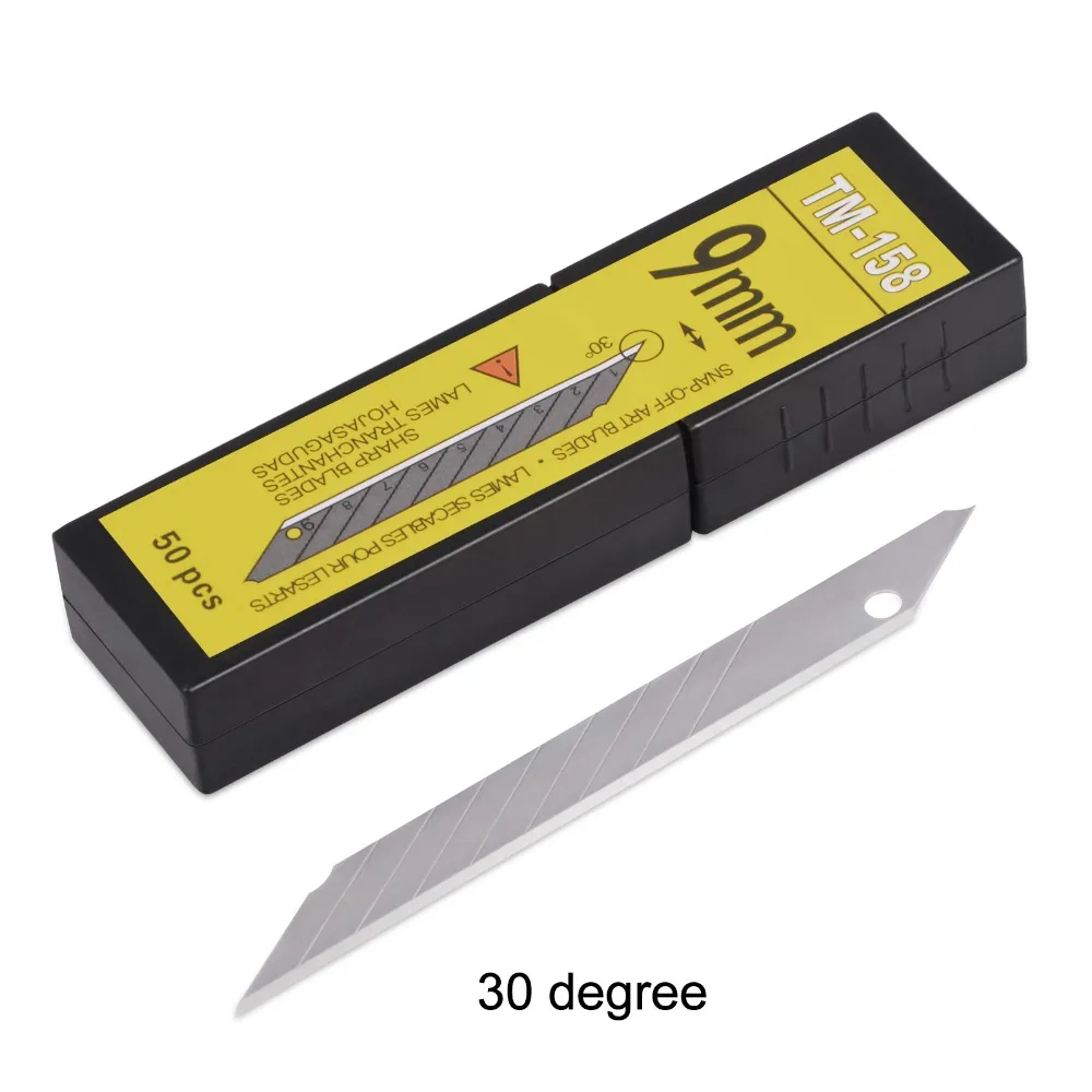 

50Pcs 30 Degree 9mm Carbon Steel Snap Off Blade for Art Knife Cutter Steel Replaceable Blades Cutting Blades for Utility CN014
