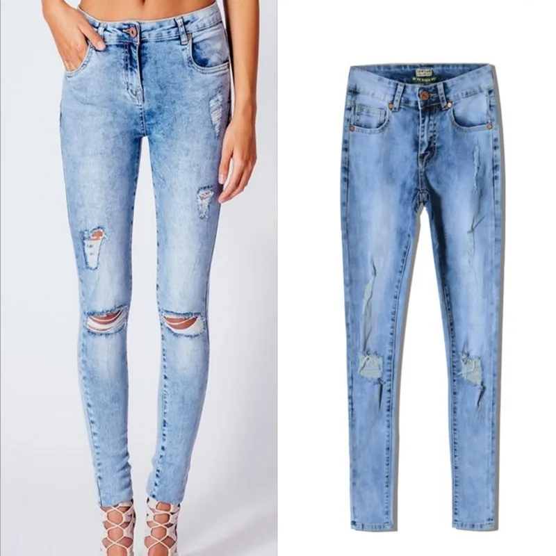 Сексуальные эластичные джинсовые брюки-карандаш женские винтажные, с дырами джинсовый женский Повседневный горячий джинсы-скинни трусы