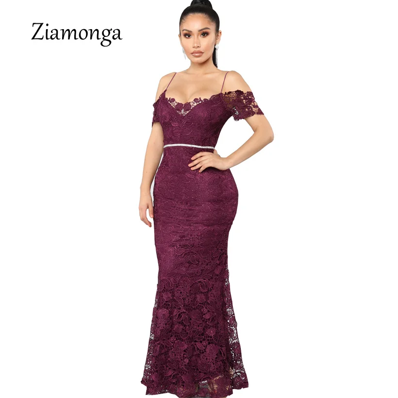 

Ziamonga 2019 Strapless Evening Party Dresses Vestido De Festa Formal Mermaid Lace Dress Luxury Off Shoulder Prom Gown Dresses