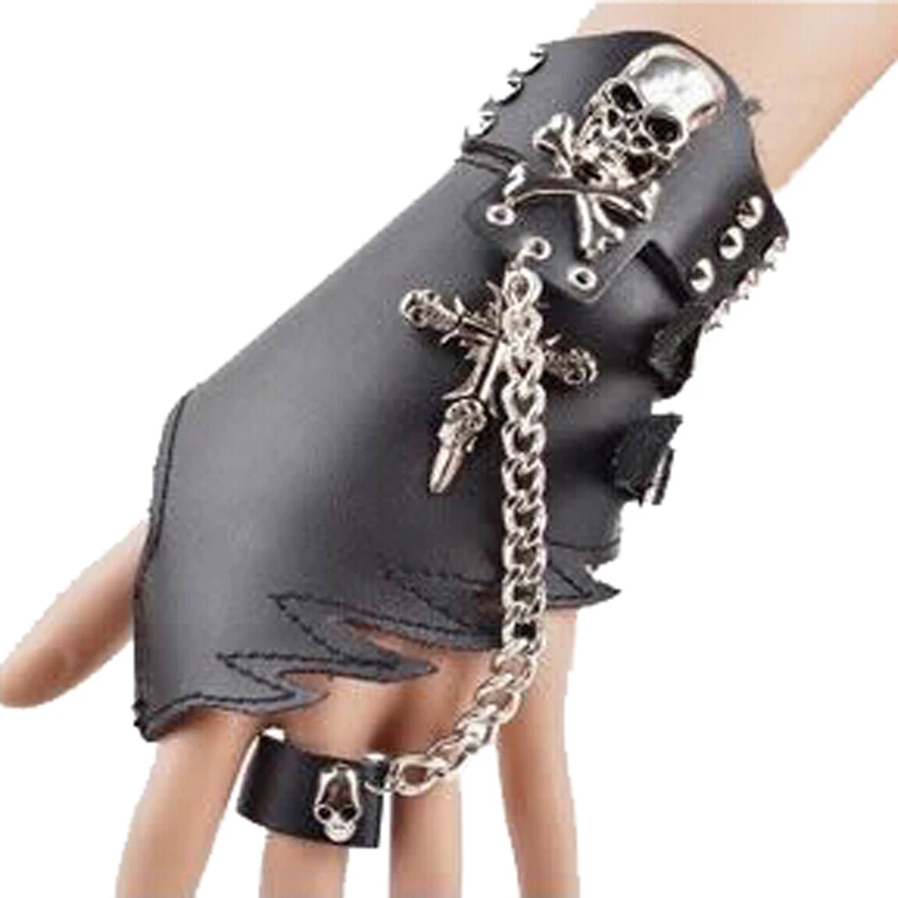 Готические кожаные перчатки ручной работы в стиле панк без пальцев с зубами для женщин, тактические перчатки