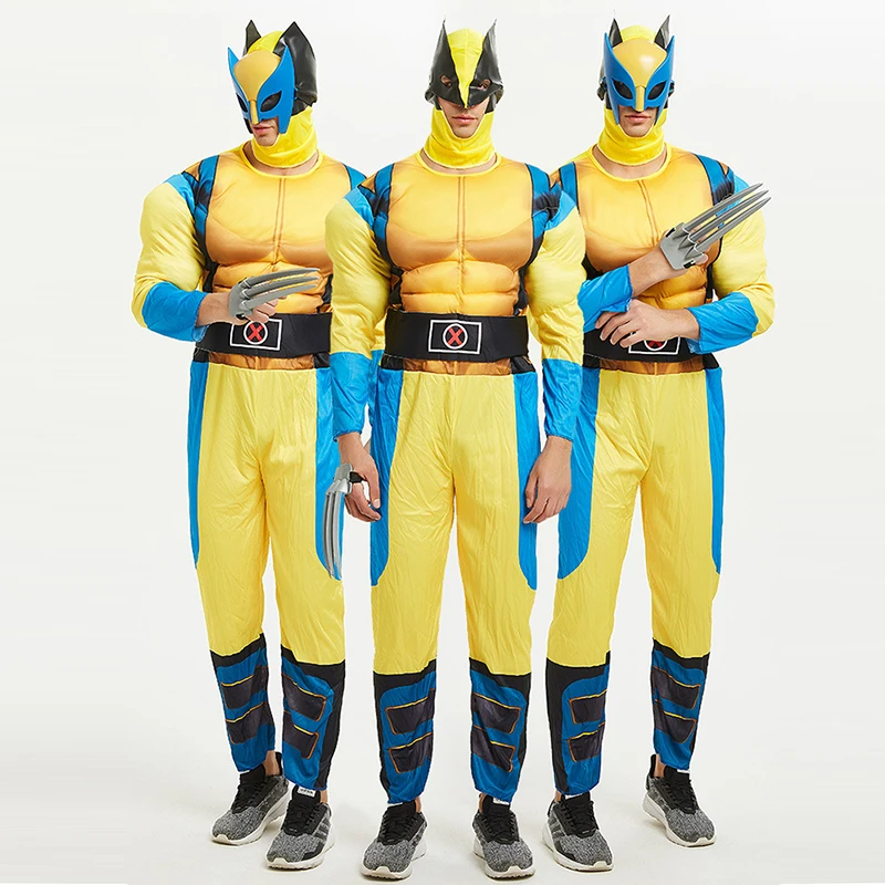 

Halloween Adult Men Avengers Wolverine Muscle Clothes Cosplay Costumes Superhero Carnival Party Jumpsuits+Mask Suits C55148AD