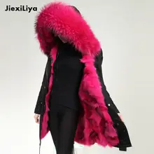 2016 Real Fur Parkas For women’s Winter Army Green Large Raccoon Fur Collar Hooded Long coat Fox Fur Liner Jacket top quality