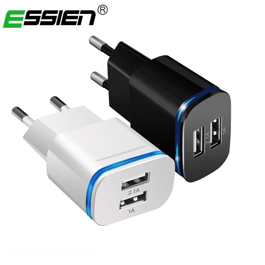 

ESSIEN 2 Port Dual USB 5V/2.1A LED Fast Charger Wall Charger EU/US USB Phone Charger for Phone With Micro USB/for iphone Cable