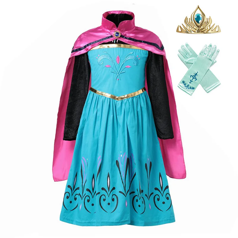 PaMaBa/блестящие детские платья принцессы Эльзы для девочек с накидкой; Детский карнавальный костюм Анны на день рождения; вечерние платья - Цвет: 4Pcs Elsa Set-13
