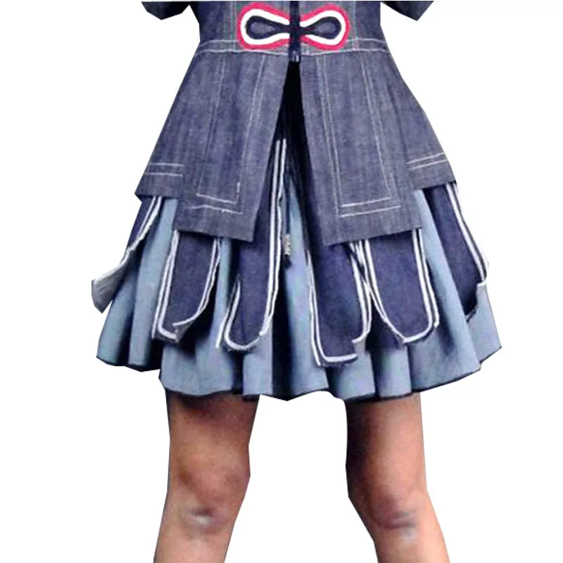 Весна и лето Ретро ВИНТАЖНАЯ ДЖИНСОВАЯ мини-юбка/Kawaii милые короткие джинсовые юбки женские/короткая складчатая юбка дизайн