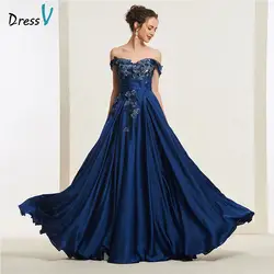Платье темно-синее длинное платье для выпускного вечера с открытыми плечами простое ТРАПЕЦИЕВИДНОЕ ПЛАТЬЕ на молнии длиной до пола