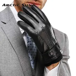Прямые продажи наручные Для мужчин перчатки Термальность зима водительские перчатки Модные черные из натуральной кожи Одежда высшего