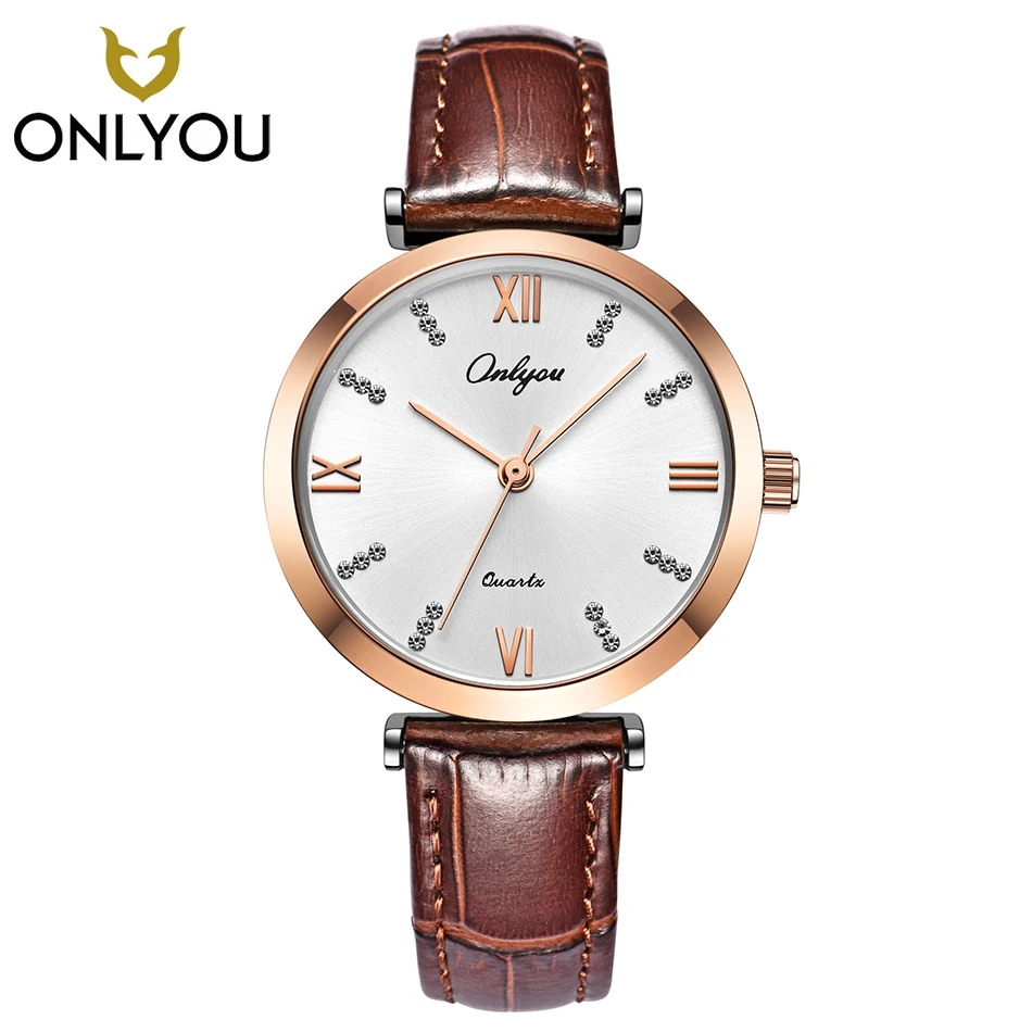 

ONLYOU Fashion Women Diamond Watch Casual Quartz Genuine Leather Wristwatch Female Waterproof Ladies Creative Clock Elegant