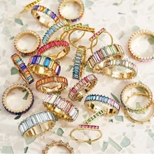 JUJIA медное Радужное кольцо цвет ful многоцветный Цирконий вечность багет золотой перстень женские ювелирные изделия аксессуары