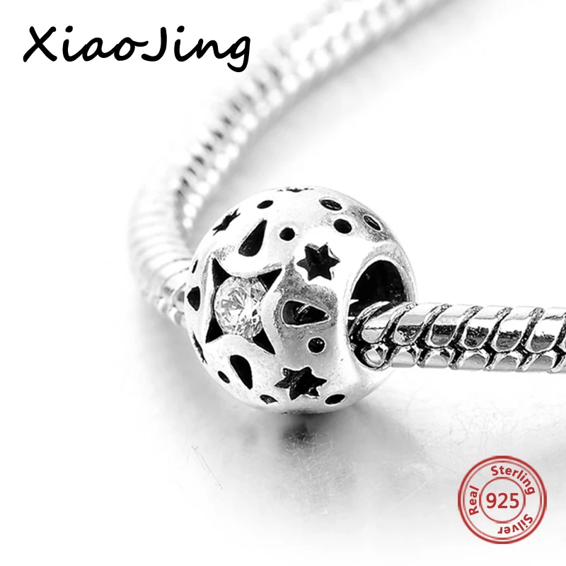 

New 925 Sterling Silver Beads star hollow round shape charms fit original European bracelets jewelry making for women gifts
