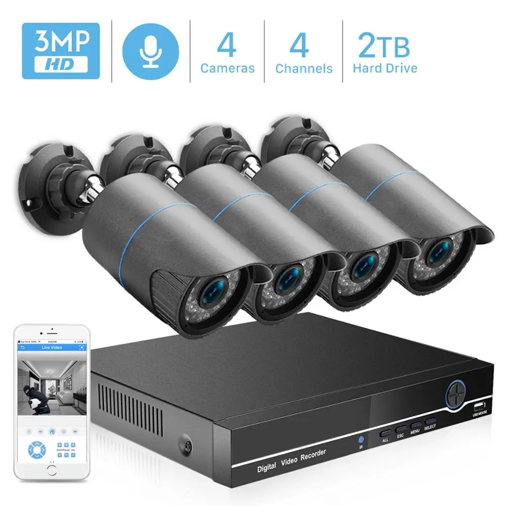 Система видеонаблюдения 4 канала 1080P POE NVR 2 МП 1440P|Система наблюдения| |