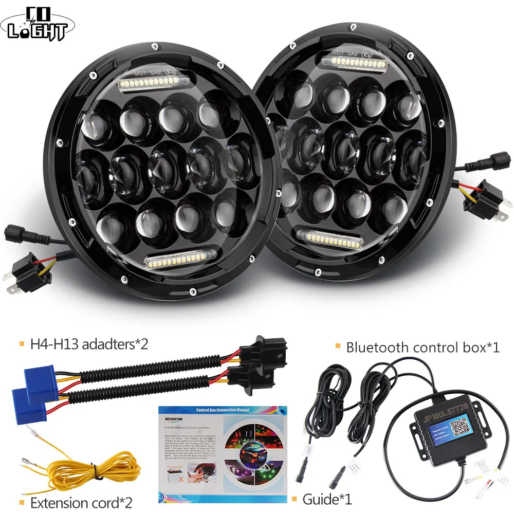 

CO LIGHT 7 inch 75W LED Headlight Muti-color Car Led Driving Light 12V 24V Hi/Lo Beam DRL for Jeep Wrangler Hummer Harley Lada
