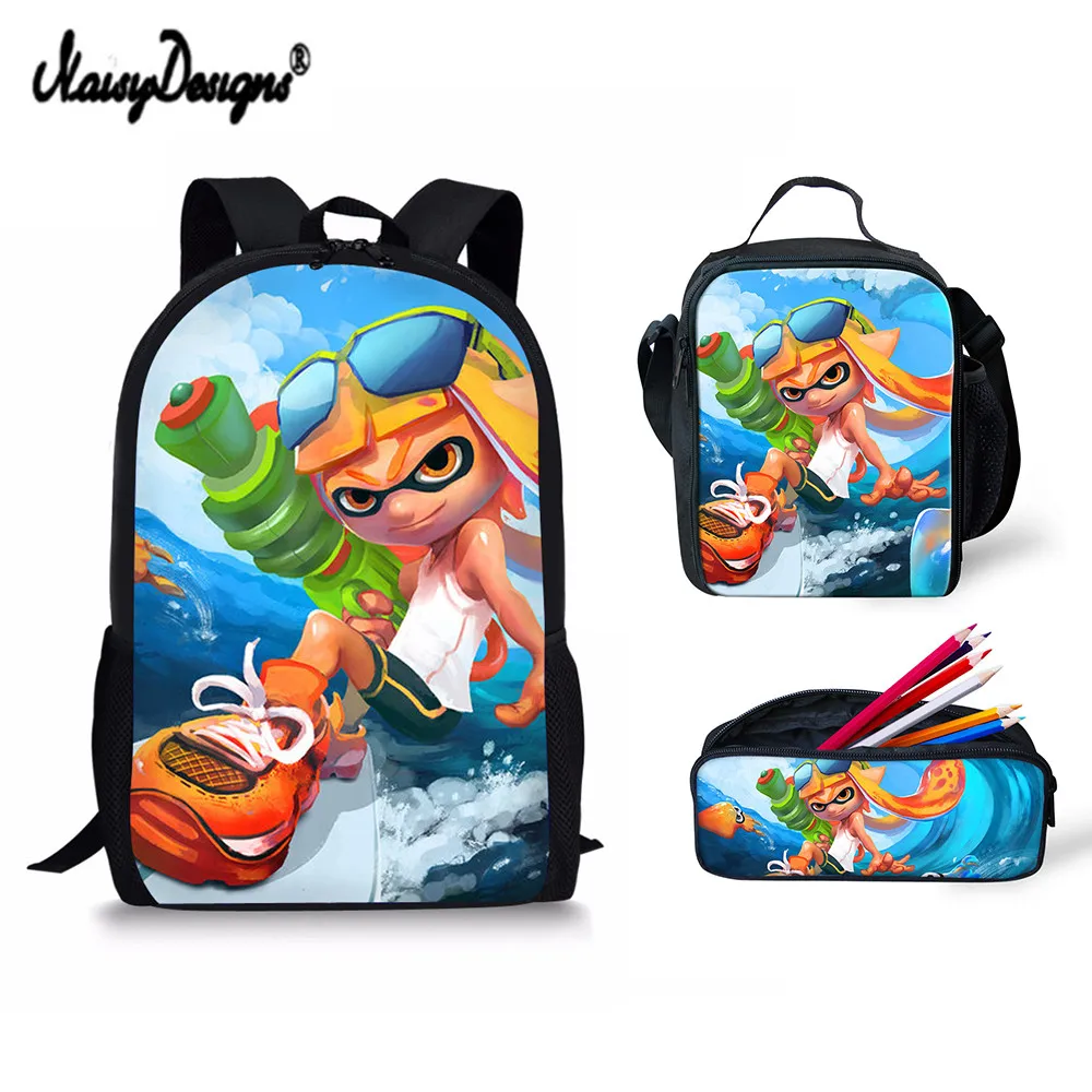 

3 Pcs/set Children School Bags 3D Newest Splatoon 2 Pattern Crossbags Backpack for Teen Boys Girls Pencil Bags Drop Shipping