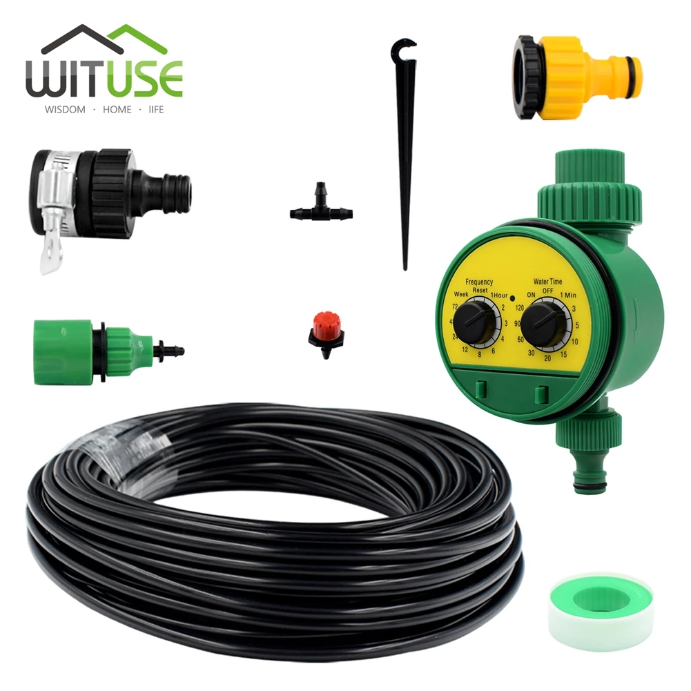 

Micro Drip Irrigation System DIY Flower Plant Auto Watering Kits Timer+Tube fountain Watering Kits with Adjustable Drippers
