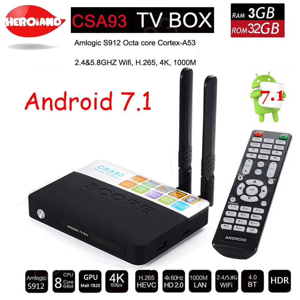3GB 32GB Android 7.1 smart TV Box Amlogic S912 Octa Core CSA93 Streaming Smart Media Player Wifi BT4.0 4K set TV box PK H96 PRO 3GB 32GB Android 7.1 smart TV Box Amlogic S912 Octa Core CSA93 Streaming Smart Media Player Wifi BT4.0 4K set TV box PK H96 PRO