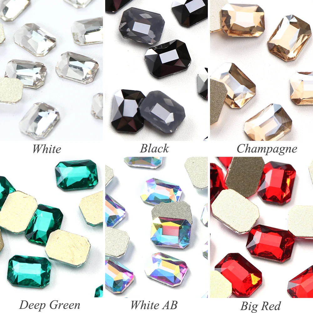 10 قطعة مسمار الراين مستطيل كريستالة بظهر مسطح لامعة 3D ستراس جوهرة الحجر مانيكير مسمار الفن الديكور حُليات المجوهرات JI714