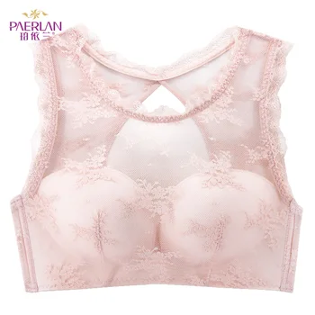 

PAERLAN Hanging Neck Slip Beauty Back Sexy Lace No Steel Ring Bra Wireless Lace Shoulder Strap Invisible Hanging Neck Underwear
